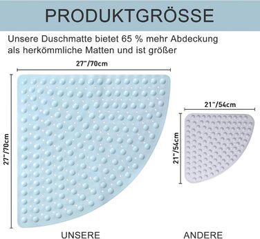 Нековзний килимок для душу 70x70 см, без бісфенолу А, швидковисихаючий, з присосками, синій