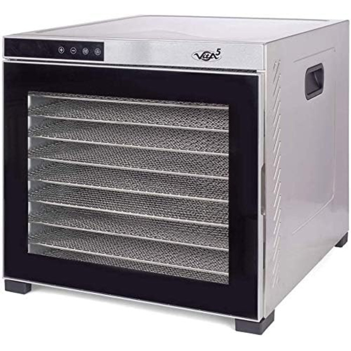 Дегідратор Vita 5 з 6 решітками для сушіння фруктів, овочів та м'яса. Поверхня сушіння 0,7 м², регулювання температури 35-75°C, таймер 24 год, LED дисплей, 650W