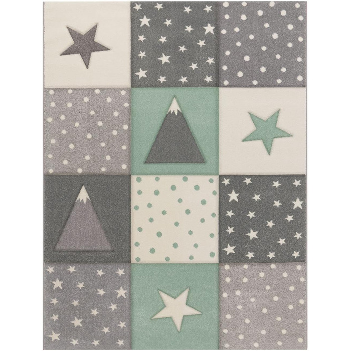 Килимок для дитячої кімнати Dots Stars 3D Look Пастель, 120x170 см, Сірий Зелений Кремовий