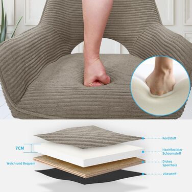 Набір з 4 обертових стільців для їдальні з підлокітниками, 360° обертання, кухонний стілець, сучасний м'який стілець з тканинною спинкою для кухні, їдальні, спальні, бежевий