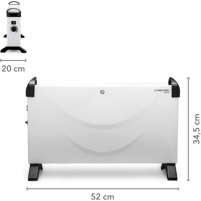 Конвекторний обігрівач TROTEC TCH 23 E Теплова потужність 1000 Вт / 2000 Вт Turbo Електричний радіатор (750 Вт / 1 250 Вт / 2 000 Вт)