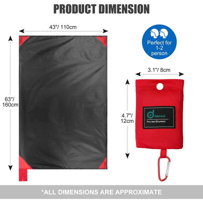 Ковдра для пікніка компактна Odoland 110 x 160 см