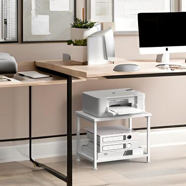 Двоярусний стіл для принтера з роликами Nandae, 30x42x37 см. Підставка для принтера з дерева та металу, мобільний візок з 4 колесами, полиця для зберігання в офіс або вітальню (білий)