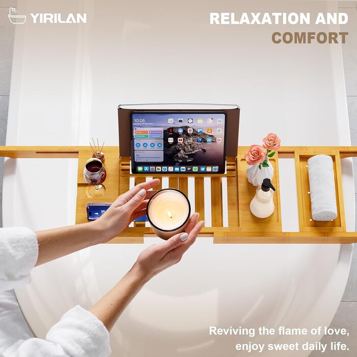 Підставка для ванни Yirilan, висувна, бамбукова, для 1-2 осіб, з тканиною, дерев'яна, розширювана