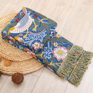 Плед Boho з 100% бавовни, стиль кантрі, 150х200 см (Птахи та квіти)