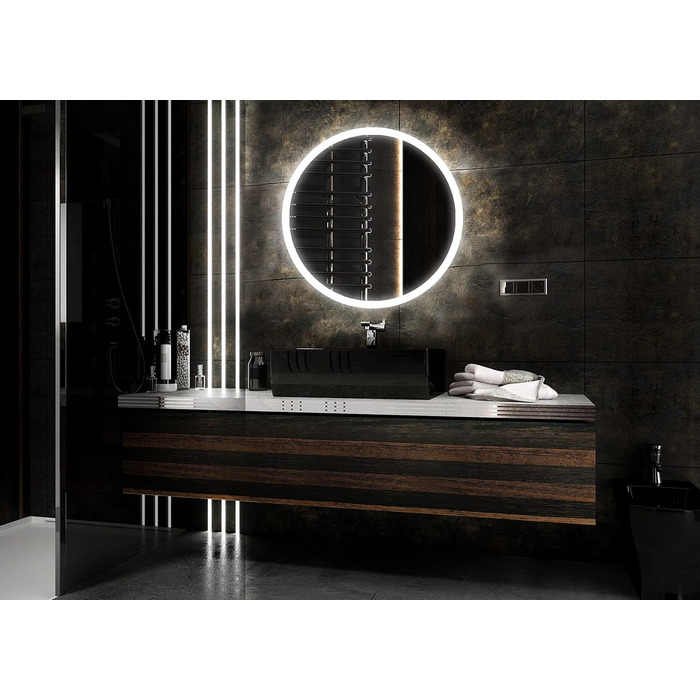 Дзеркало для ванної кімнати з підсвічуванням LED, діаметр 90 см, кругле, нейтральне світло 4000K, 90x90 см