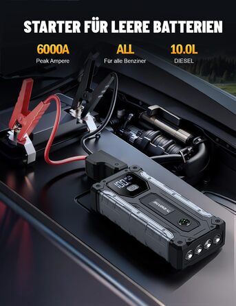 Powerbank для авто SHARMEAL 6000A: старт для бензинових та дизельних двигунів (до 10 л), 12V, LCD, LED ліхтарик