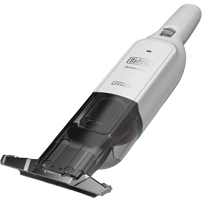 Акумуляторний ручний пилосос BlackDecker Dustbuster Slim HLVC315J11 (12 В, 1,5 Агод, без мішка та бездротовий, з вбудованою насадкою для всмоктування розміру XXL, включаючи зарядний кабель, щілинну насадку та щітку для м'яких меблів), білий