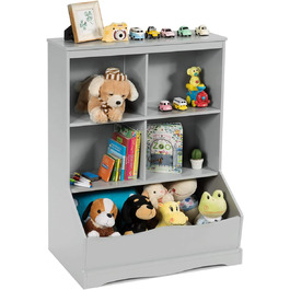 Ярусна шафа для іграшок COSTWAY, шафа для зберігання з відкритими відділеннями та коробкою, книжкова шафаКоробка для зберігання Стояча полиця для зберігання іграшок Дитяча кімната (сіра), 3-