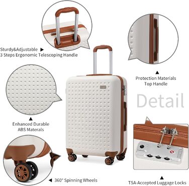 Чемодан-валіза KONO з жорсткою ABS-оболонкою, 76 см, 100 л, білий, з TSA замком та 4 спіннерами