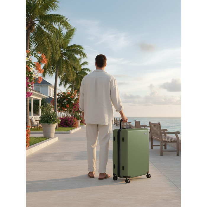 Набір валіз Smartbox Hartschalen 3-в-1 для жінок та чоловіків | Легкі та міцні валізи з ABS-пластику | 4 колеса, кодовий замок (Edition 05) | Оливковий колір, велика валіза (76 см)