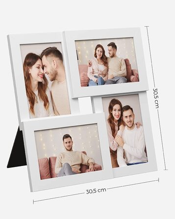 Фоторамка SONGMICS колаж для 4 фотографій, 10 x 15 см, настінний дисплей для фотогалереї, Різдвяний, зі скляною панеллю, білий RP