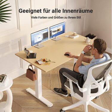 Електричний стіл Claiks з регулюванням висоти 120x60 см, з 3 функціями пам'яті, 2 гачками, бежевий