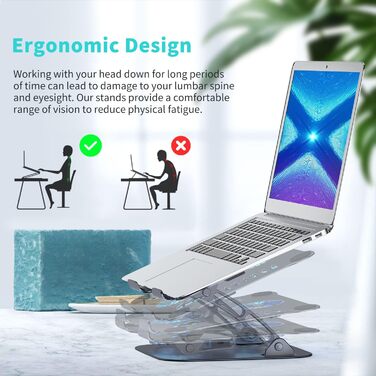 Підставка для ноутбука з RGB вентилятором, регульована висота, алюмінієвий сплав, 10-17'', сіра