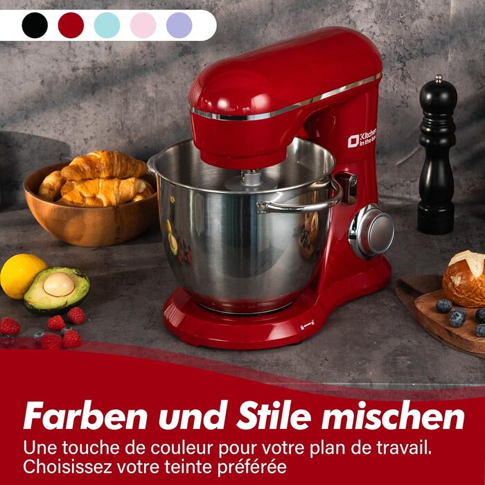 Кухонна машина Kitchen in the box 6L з 2 чашами по 3.5L, 10 швидкостей, з гаками для тіста, вінчиками та вінчиком для збивання (червона)