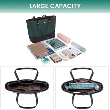 LOVEVOOK Сумка-шоппер для жінок, велика шкіряна сумка, набір 3 шт. (C темно-зелений, чорний)