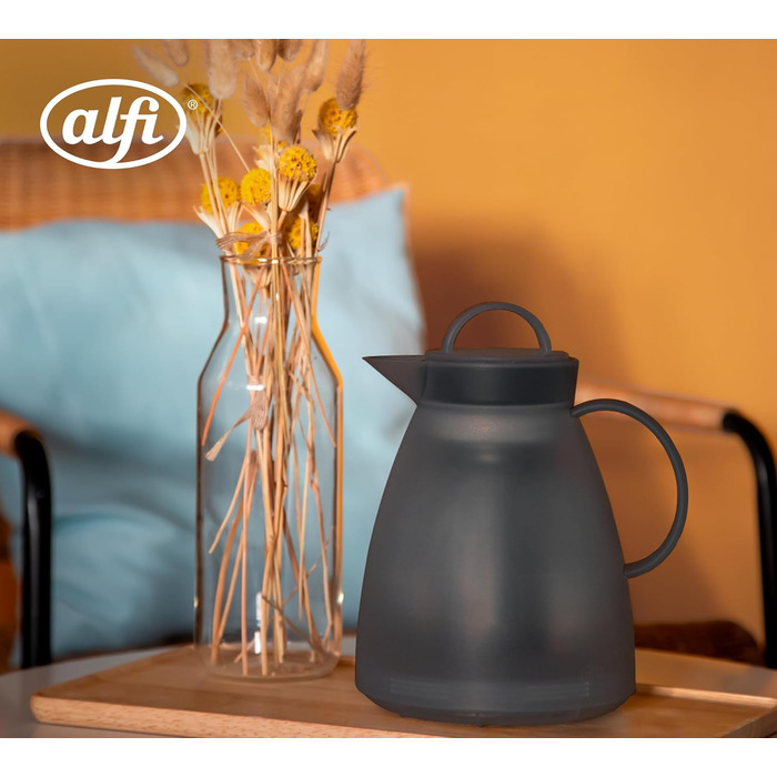 Термос Alfi DAN 1.0 л, пудрово-рожевий, з термоізоляційного пластику з вставкою з термостійкого скла, з кришкою-поворотом, дизайнерська модель, ідеально підходить для кави та чаю, BPA-free (з фільтром для чаю, Smoke)