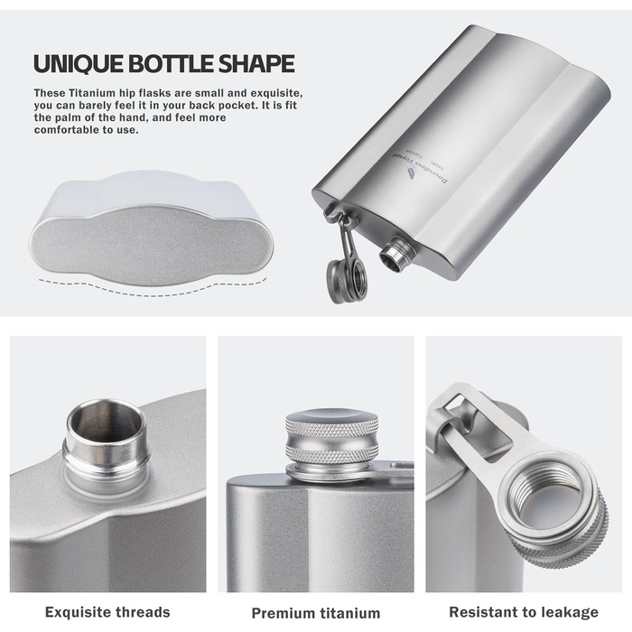 Фляга з титану iBasingo 180 мл - Ultraleichter Flachmann для алкоголю, подорожей, кемпінгу. Ti3071D