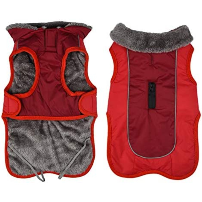 Тепла куртка Idepet для собак, водонепроникний зимовий костюм для домашніх тварин, світловідбиваючий вітрозахисний одяг для собак для маленьких і середніх собак Червоний Чорний М червоний