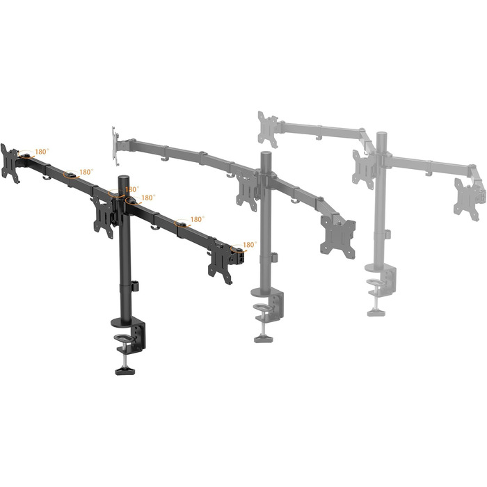 Підставка для моніторів BONTEC на 3 монітори, 13-24 дюйми, LED/LCD, регульована, VESA 75/100, чорна