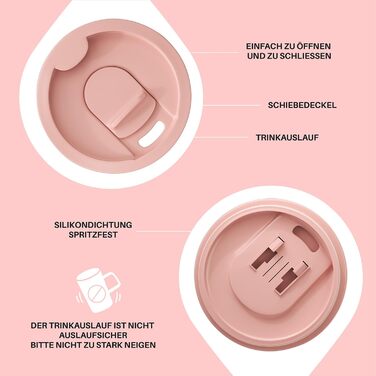 Кавова чашка Ideus® 470 мл з подвійними стінками, з нержавіючої сталі, з нековзним ручками та кришкою-ковпачком (Червоно-зебра, Рожева Леопард)