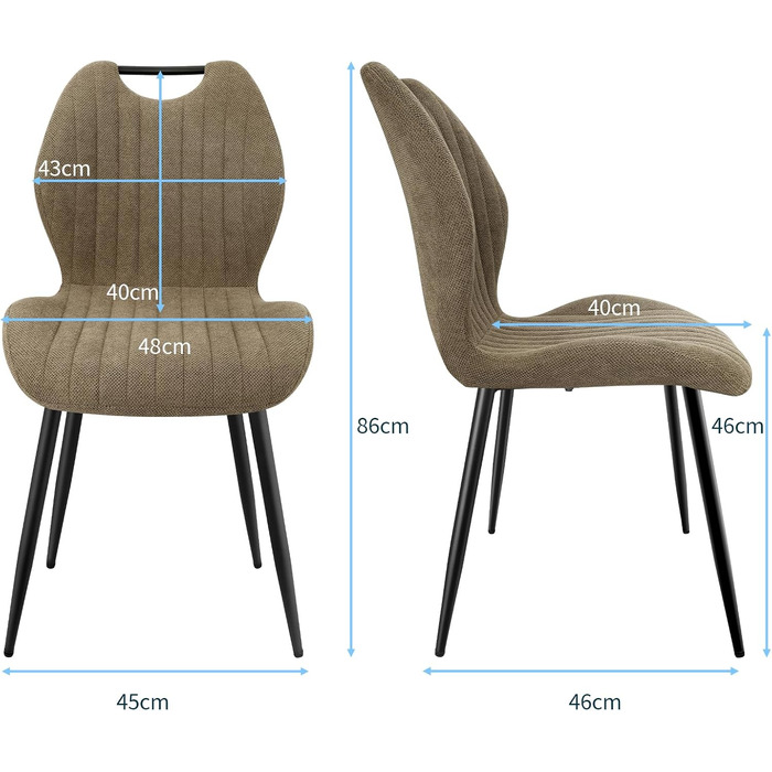 Стілці обідні LEWE Набір з 2 шт. , м'який стілець з металевими ніжками, тканинна спинка, 2 стільці коричневий