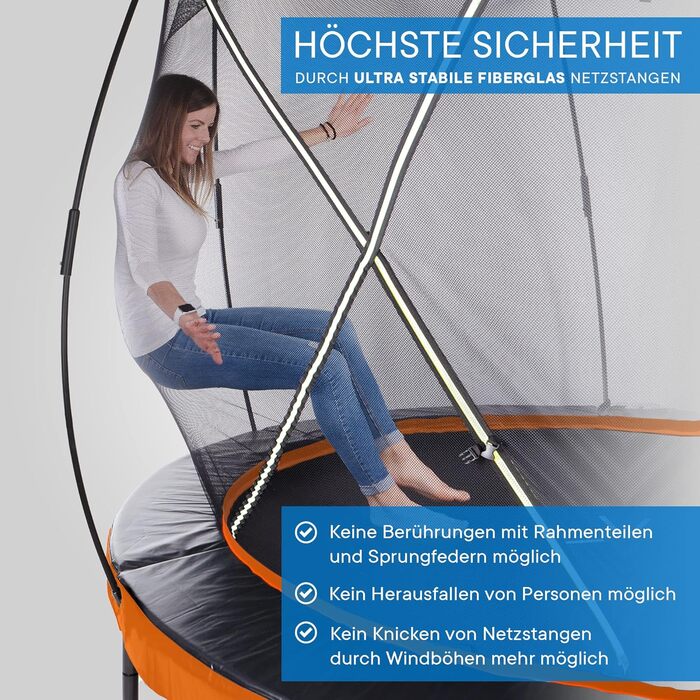 Батут KINETIC SPORTS Ultimate Pro Ø 305 см для дітей з драбиною та захисною сіткою, чорний (Sunset Orange), до 160 кг