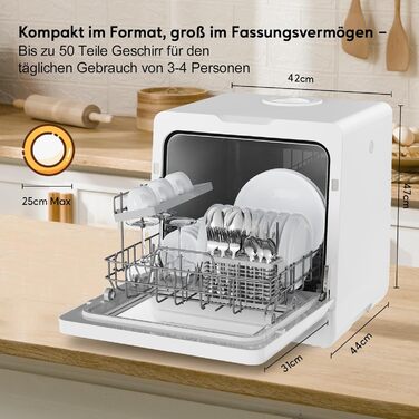 Компактна посудомийна машина Mini – портативна модель на стіл з 10 програмами, 5л баком, для 3 комплектів посуду, сенсорне керування, LED-дисплей, захист від переливу, для кухні, гуртожитку, кемпінгу [Енергоклас D]