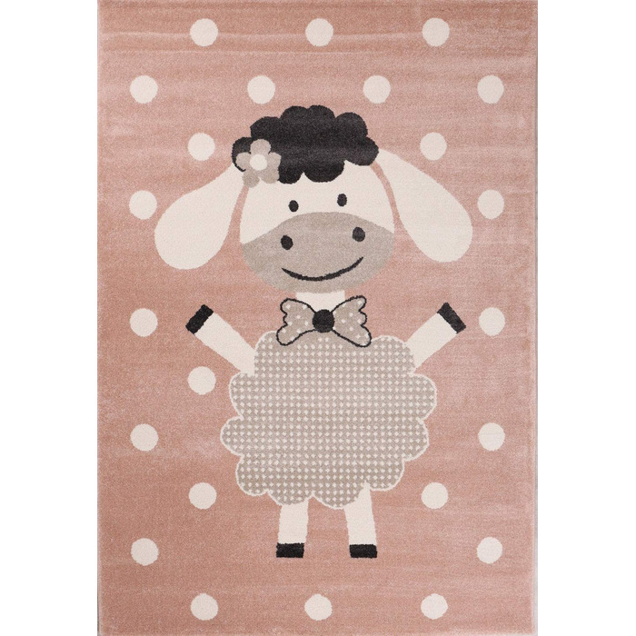 Килим VIMODA для дитячої кімнати - пухнастий килим із зображенням щасливої овечки рожевого кольору для дитячої кімнати, розміри 160x230 см