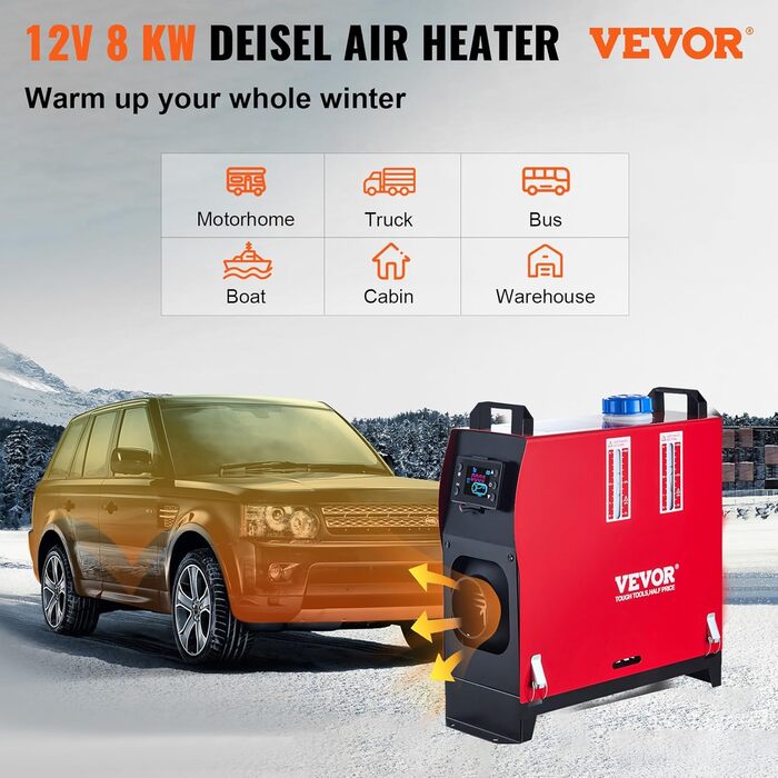Дизельний обігрівач VEVOR 12V, 8kW для авто, RV, човнів, автобусів та вантажівок (червоний)