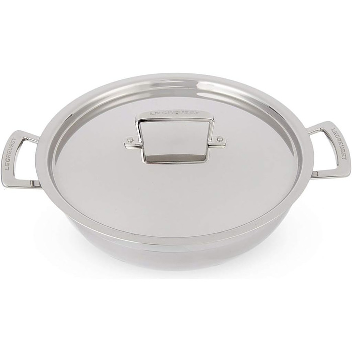 Сковорода Le Creuset з кришкою, 30 см, нержавіюча сталь, для всіх типів плит (індукція, духовка), срібна