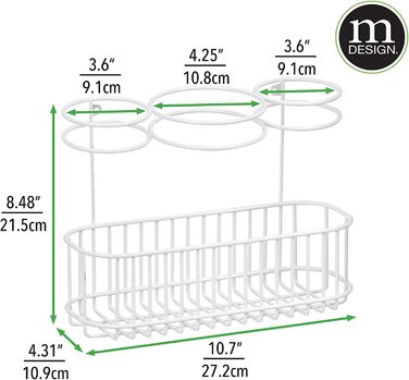 Настінний тримач для фена mDesign-зручна полиця для ванної кімнати з 3 кронштейнами для зберігання фена-оптимальний органайзер для ванної кімнати для щипців для завивки, випрямляча і фена (білий)