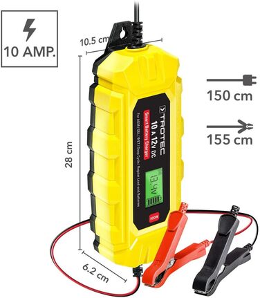 Універсальний зарядний пристрій TROTEC PBCS 10A для акумуляторів 12В (автомобілі, мотоцикли, будинки на колесах) IP65