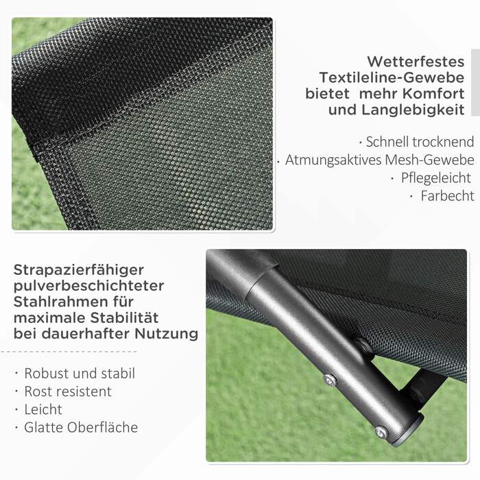 Крісло-гойдалка для саду, розкладне, з підголівником, 155 см x 61 см x 88 см, чорне