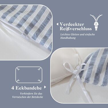 Набір постільної білизни SOULFUL 200x200, бавовна, смугастий дизайн, джинсовий колір, преміум-якість, сертифікат Öko-Tex 100, 3 шт. (200x200, 2x80x80)