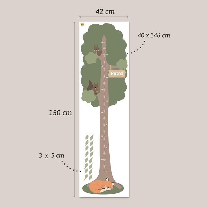 Персоналізована мірна паличка Настінне татуювання для дитячих кімнат До 160 см Вкл. індивідуальну персоналізацію - дерево (макс. 50 символів)