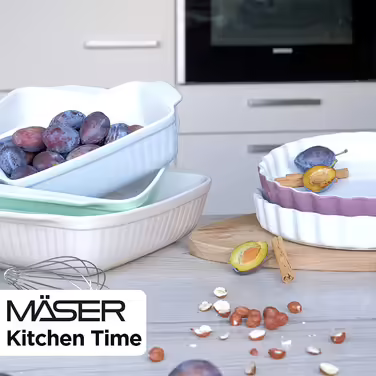 Керамічна форма для випікання MÄSER Kitchen Time, кругла, Ø 27 см, сіра, для тартів, кішів та пирогів, стійка до подряпин і порізів, хвилястий край