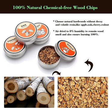 Набір для копчення коктейлів та віскі, з 4 дерев'яними стружками, подарунок на День батька, для Old Fashioned, коктейлів, віскі, бурбону, кави, м'яса, горіхів Saturn - горіх