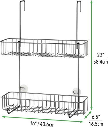 Душова полиця mDesign з металу, стійкого до іржі - легке кріплення на двері душової кабіни - душова полиця з 2 рівнями - душові аксесуари без свердління - (графіт)
