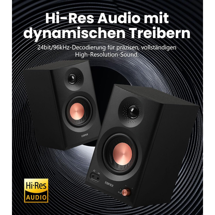 Edifier MR3 - Компактні студійні колонки 2.0, Hi-Res Audio, Bluetooth 5.4, RCA, AUX, керування через додаток, 2 x 18W, Чорний