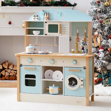 Дерев'яна дитяча кухня ROBUD з аксесуарами | Іграшковий кухонний набір для дітей з продуктами та кухонним обладнанням