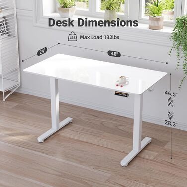 Регульований стіл Claiks з склоповерхнею 120x60 см, електричний, для дому та офісу, комп'ютерний, сучасний, білий
