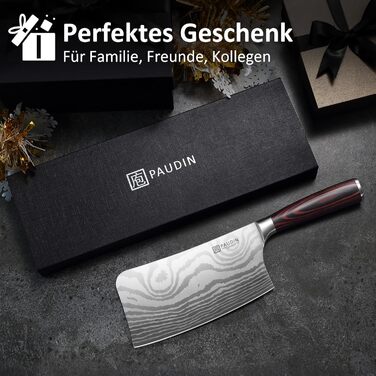 PAUDIN Ніж Сантоку з Дамаської сталі 13 см, професійний кухонний ніж для кухні, надзвичайно гострий, з високоякісної нержавіючої сталі та ергономічною ручкою G10 (ніж-сікач 18 см)