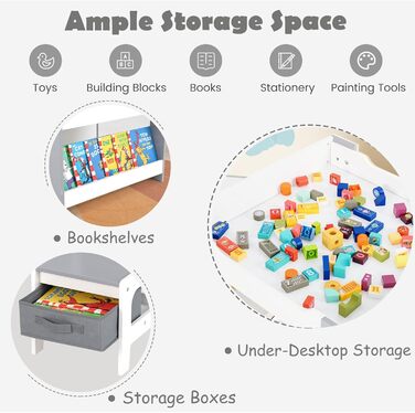 Дитячий стіл LIFEZEAL 3 в 1 з 2 стільцями: стіл для малювання, активностей та обідній стіл. Дитяча меблева група з дерева з місцем для зберігання (сірий)