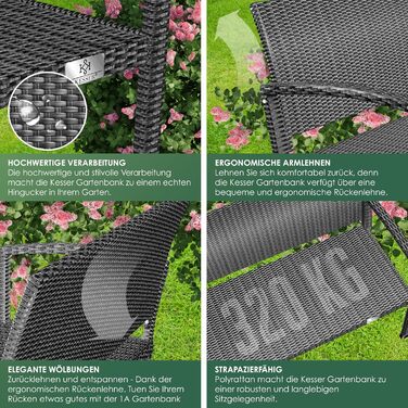 Садовий диван KESSER® з ротангу на 2 особи, вологостійкий, 125x62x90 см | Знімний чохол, ергономічні підлокітники, до 320 кг, антрацит