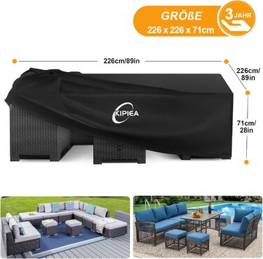 Водонепроникний чохол для садово-патіо меблів Kipiea, 242x162x100 см, 420D Oxford, захист від УФ-променів, зимовий