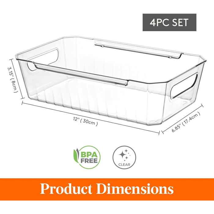 Контейнери для зберігання Lifewit, прозорі органайзери для холодильника, без бісфенолу А, безпечні для харчових продуктів (4 шт. )