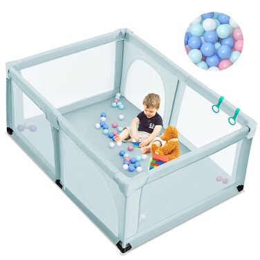 Дитячий манеж COSTWAY 120 x 190 см з 50 ігровими м'ячами, манеж з дихаючою сіткою та блискавкою, манеж 2 двері, намет-манеж для немовлят і малюків (синій)