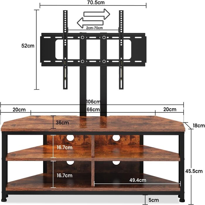 Тумба під ТВ Dripex з LED-підсвічуванням, кутова, 106x45.5x36 см, коричнева