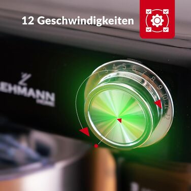 Кухонна машина Lehmann - планетарний міксер з набором аксесуарів - 3 насадки, захист від бризок, 5л чаша, 12 швидкостей, захист від перегріву, неслизька, чорний